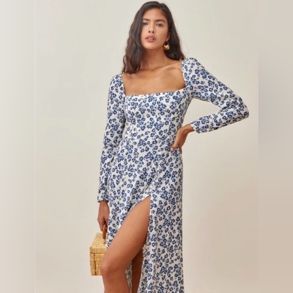 Euc Reformation Sigmund Sleeve Midi Length Light Spring High Slit Dress 6P - Picture 5 of 16